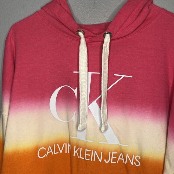Calvin Klein Jeans Monogram Logo Tie Dye Color Block Hoodie Size Large - Picture 2 of 8